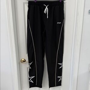 Black Track Pants with White Accents